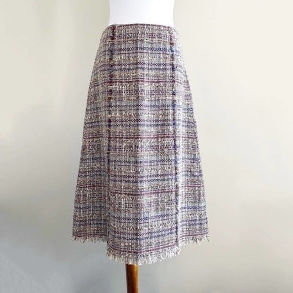 DVF Brown Multi Tweed A-line Fringe Trim Skirt Sizec8 NEW NWT - Picture 4 of 9